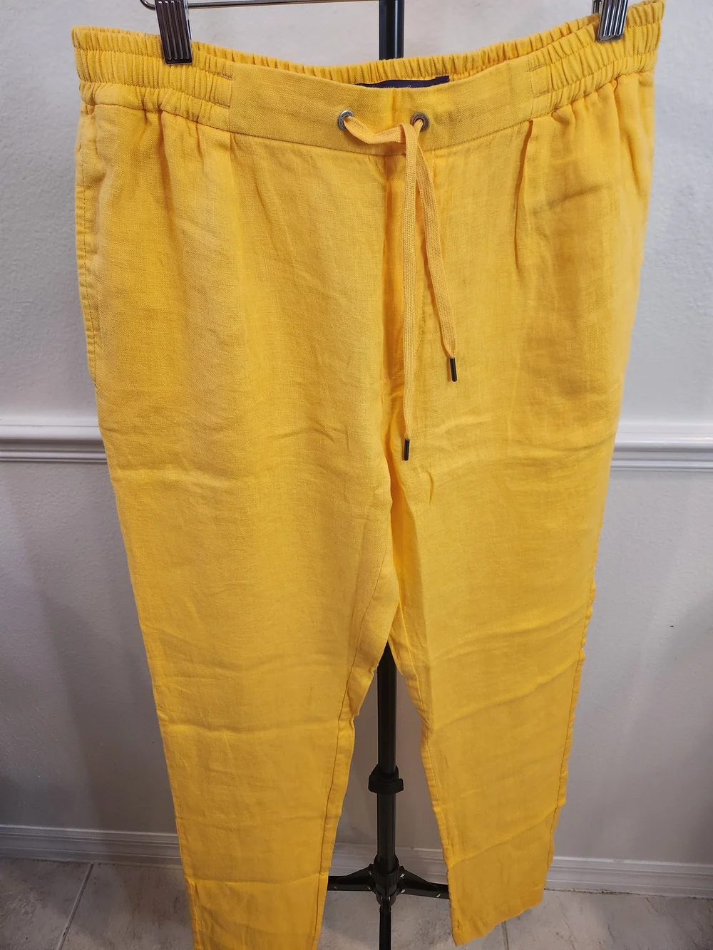 NWT Ralph Lauren Purple Label Rumpled Linen Drawstring Trouser Yellow Sz 32